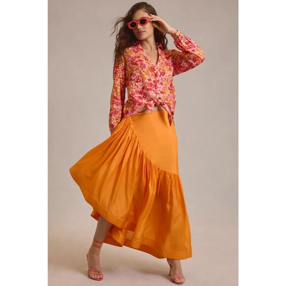 nwt ANTHROPOLOGIE MAEVE sz M Tie-Front Longline Eyelet Blouse - Picture 3 of 5